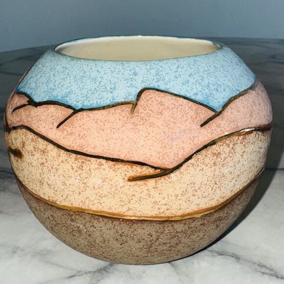 Handmade Gina Arrighetti Santa Fe Pueblo Village Vase Candle Holder Southwestern - Picture 3 of 9